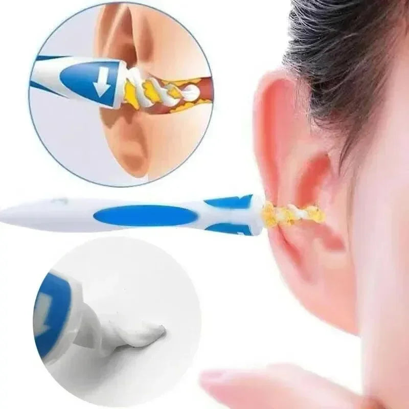 Portable Spiral Ear Wax Remover Tool Ear Cleaner with Soft Silicone 16 Replacement Tips Simply To Grab Extract Earwax
