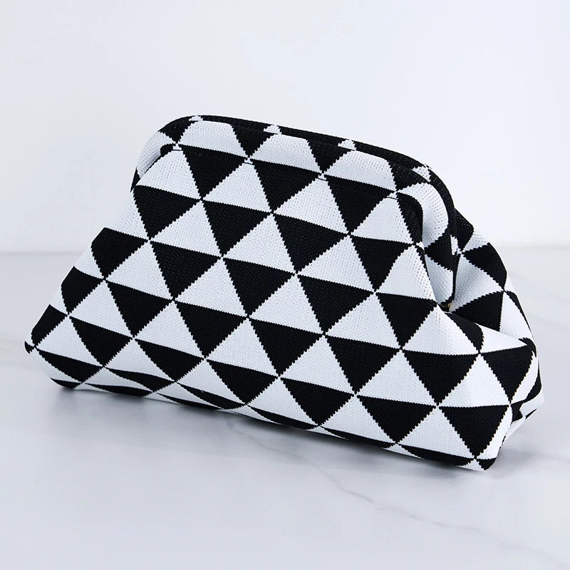 Woven Crochet Handbag Striped Colorblock Clutch Purse Ruched Bag Versatile Casual Beach Clutch Bag For Daily Commute Vacation