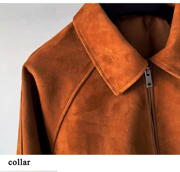 Suede Leather Flower Bud Jacket for Women Trendy Kid Suede Drawstring Silhouette Short Coat Streetwear Chill Casaco Feminino