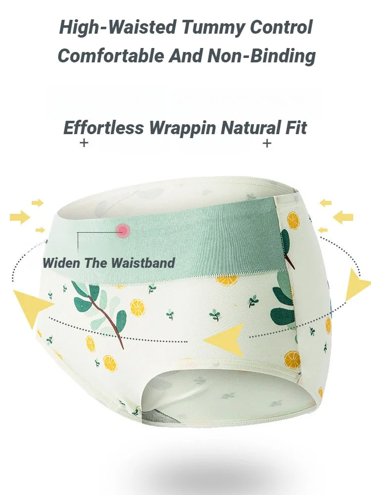 4Pcs Womens High Waisted Underwear Cute Fruit Print Breathable Oversized Briefs Comfortable Soft Stretchy Girls Panties