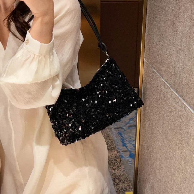 Popular Trendy Women's Korean-Style Handbag with Sequins - Versatile Single-Shoulder Small Bag