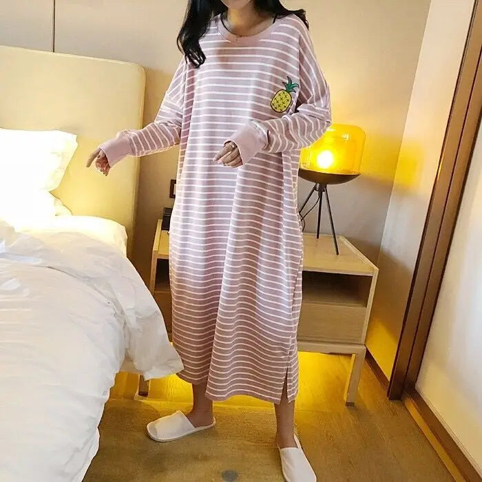 Loose Long Sleeve Sleepwear Women's Home Clothes Striped Pattern Sweet Style Spring Summer New Arrival 2023 Thin Fabric round...