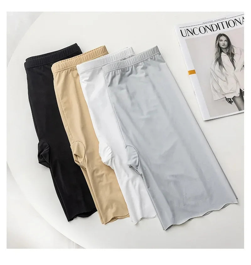 Seamless Ice Silk Safety Short Pants Women Thin Plus Size High Waist Under Skirt Boxers Panties Anti Rub Thigh Safety Shorts