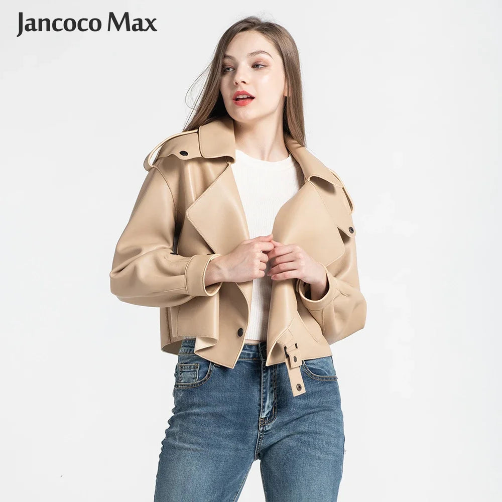 Sheepskin Coat For Women Leather Jacket Winter Spring Moto Biker Genuine Top Quality Black S7547