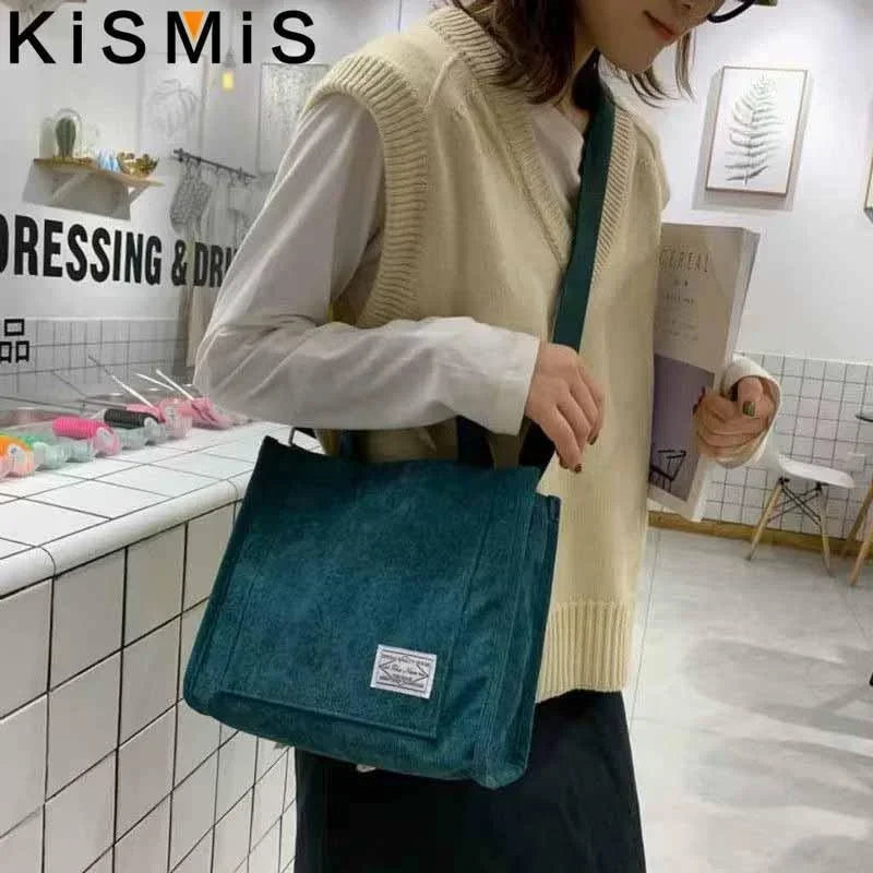 Velvet Corduroy Shoulder Bag Ladies Large Capacity Crossbody Tote Multi-Pocket Versatile Daily Fashion Purse Adjustable Strap