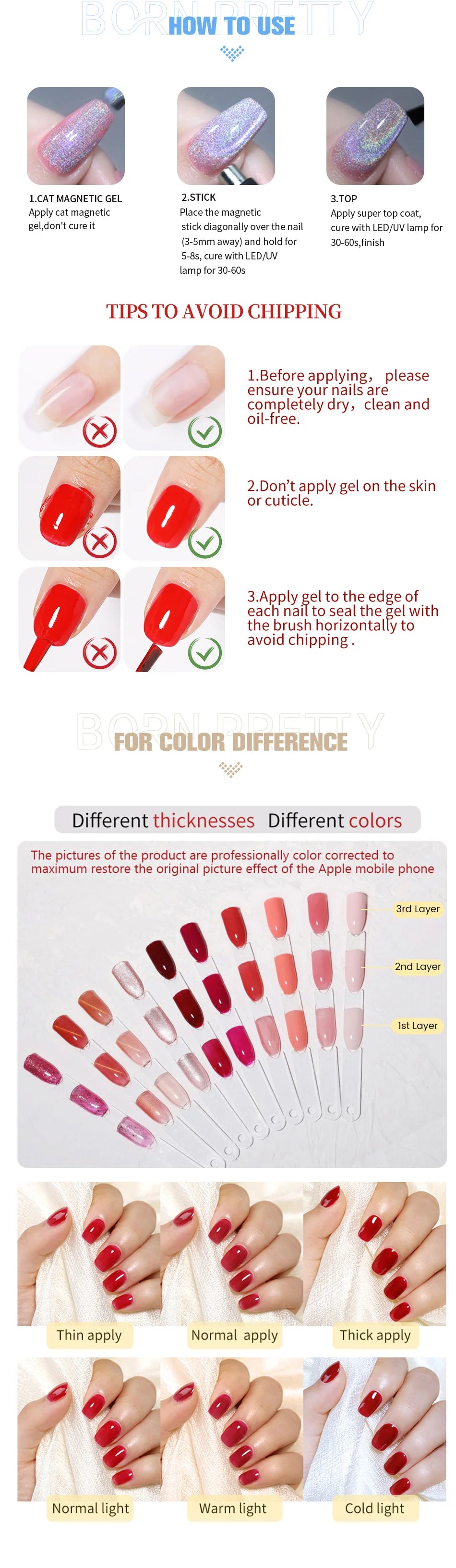BORN PRETTY 10ml Rainbow Auroras Cat Magnetic Gel Nail Polish Holographics Soak Off Manicure Gel Varnis Semi Permanent Nail Art