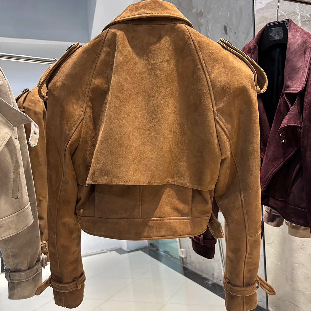 YOLOAgain Women's Real Leather Jacket Sheepskin Coat