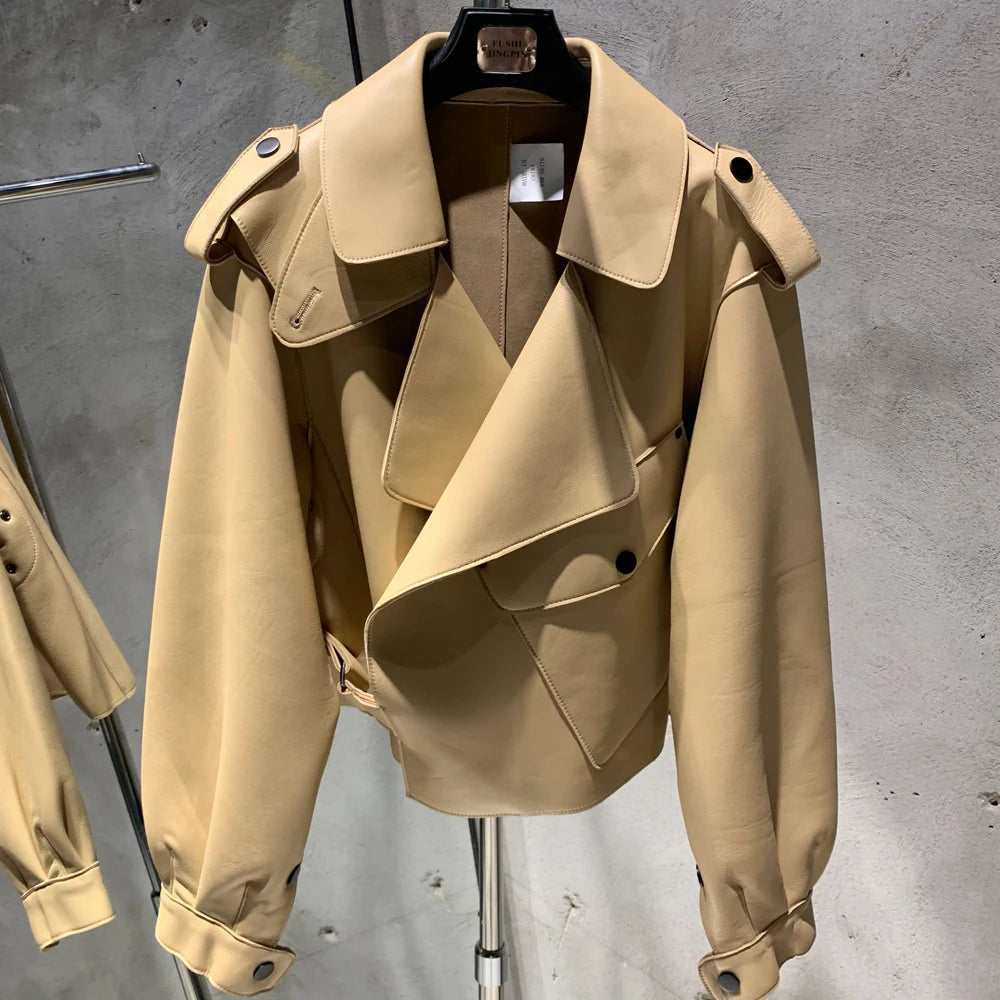 Lady Jacket Real Sheepskin Blouse Coat Women Spring and Autumn Casual Outwear 2979
