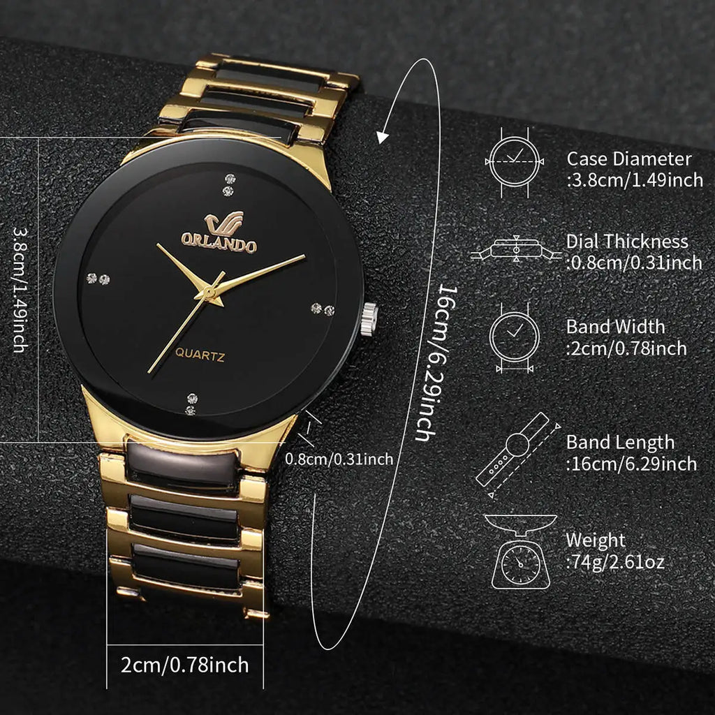 1/2PCS Fashion Couple's Watches Luxury Women Quartz Watch Men Business Watches Black Steel Band Male Analog Quartz Watch