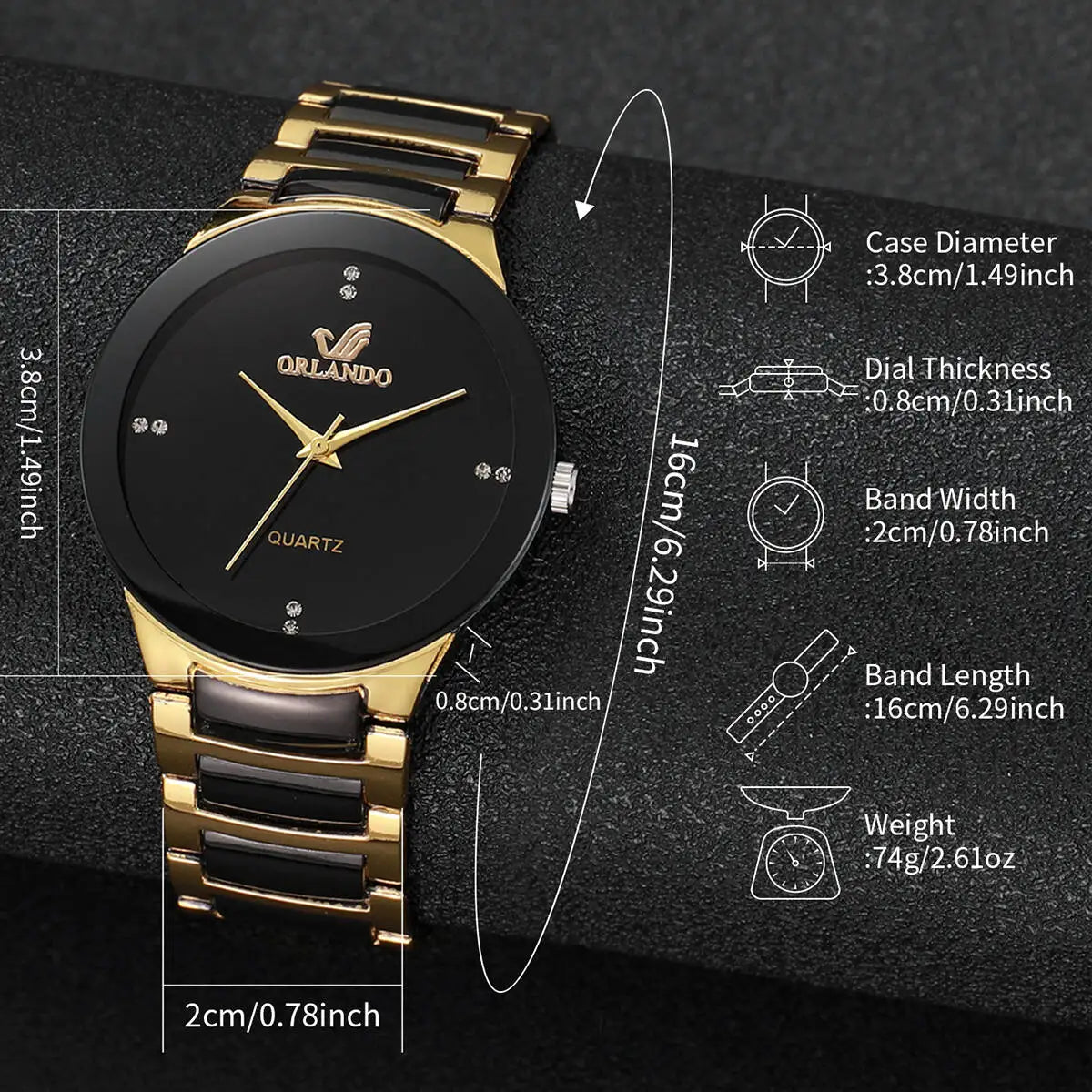 1/2PCS Fashion Couple's Watches Luxury Women Quartz Watch Men Business Watches Black Steel Band Male Analog Quartz Watch