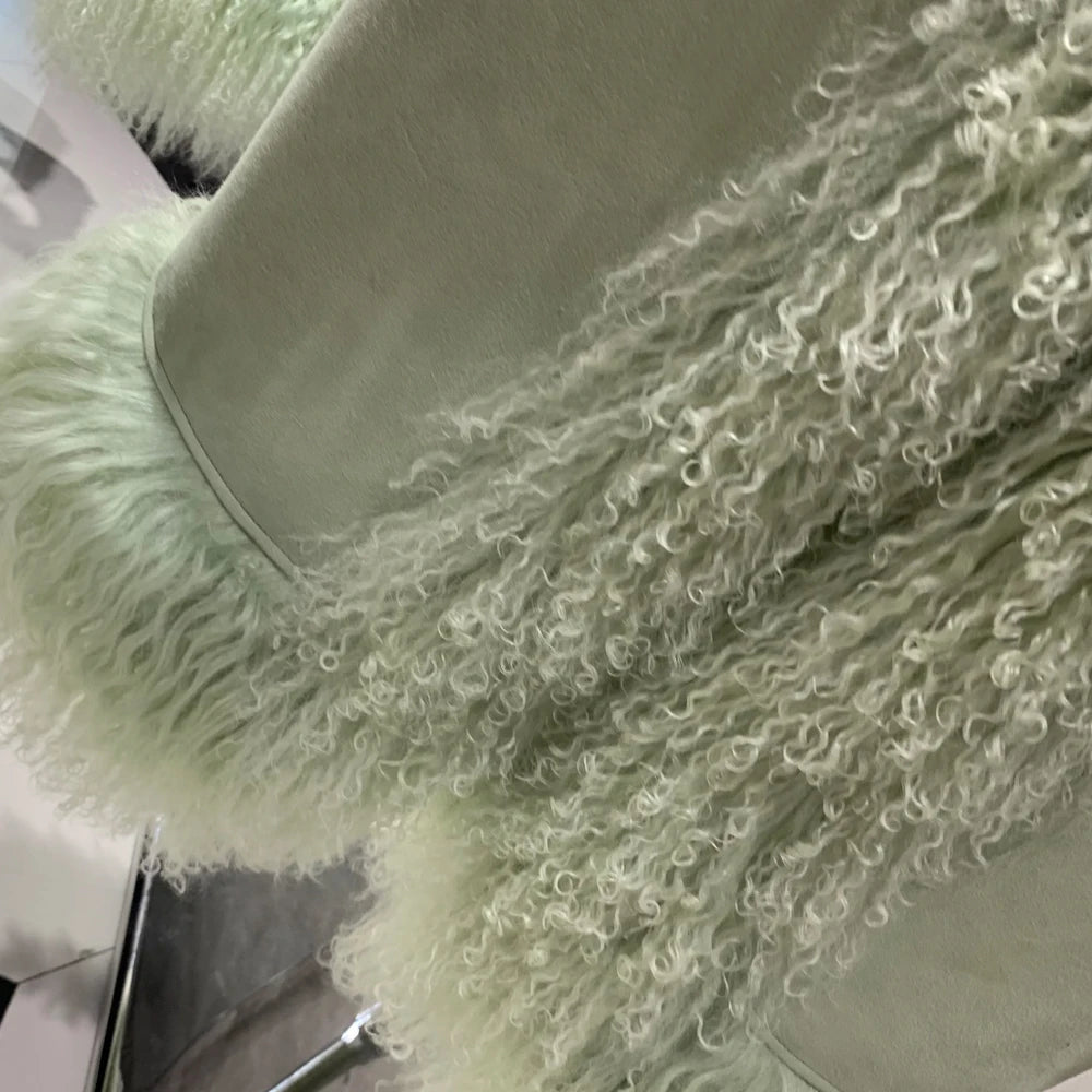 Sheep Fur Coat Long Women Autumn Genuine Sheepskin Coat Long with Mongfolian Fur Trim