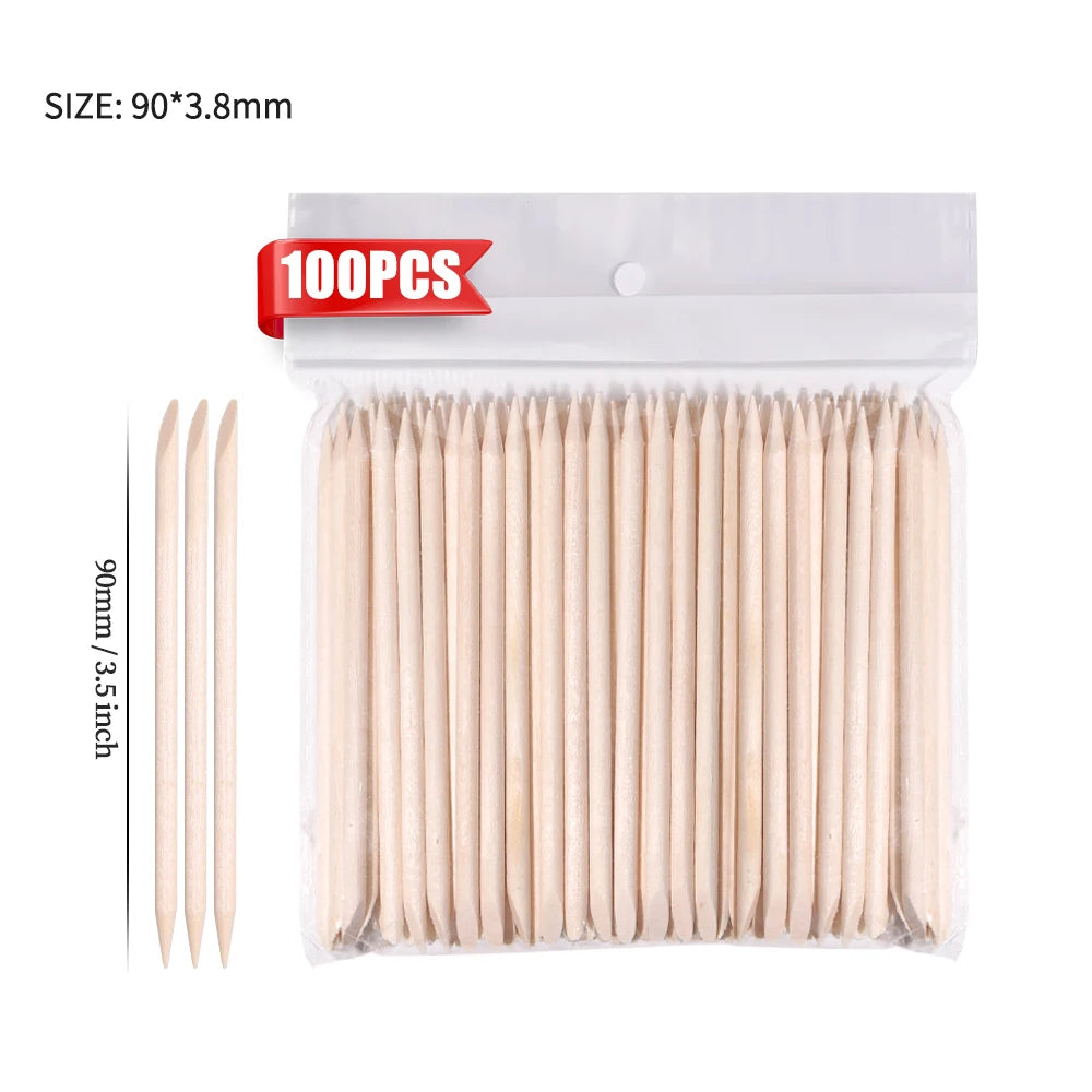 100PCS Cuticle Pusher Remover Nail Art Tools Beechwood Stick Sticks Rhinestones Picker Bead Pusher Manicure Pedicure Care