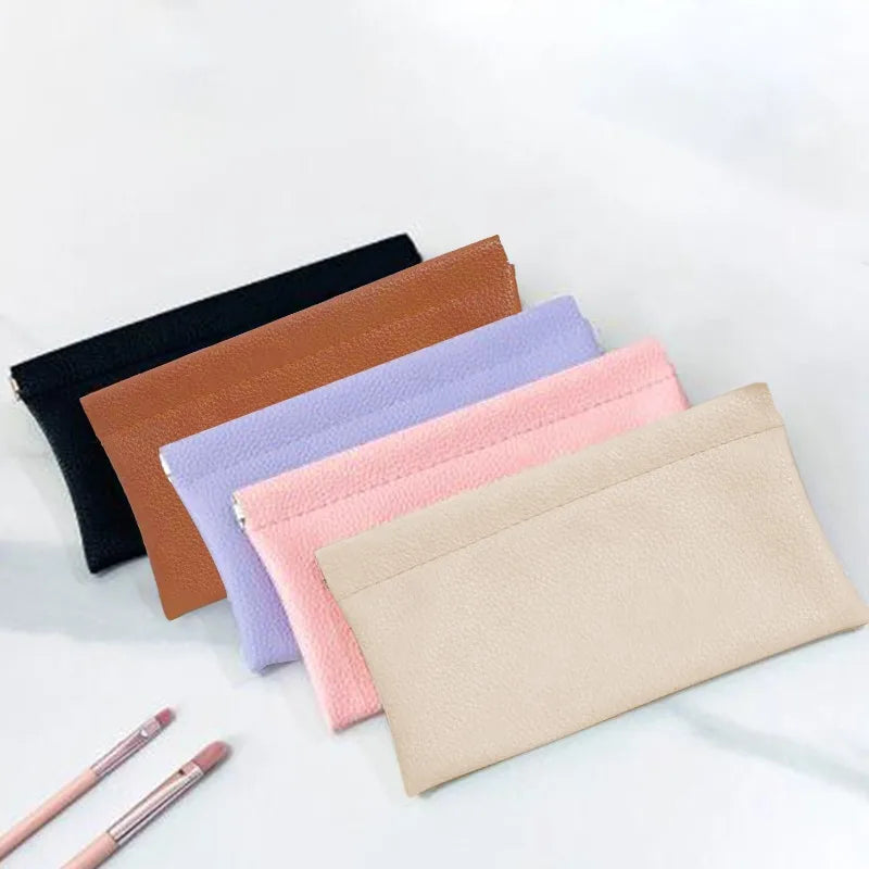 Self-Closing Artificial Leather Long Wallet Passport Driver's License ID Holder Headphone Data Cable Storage Cash Pouch