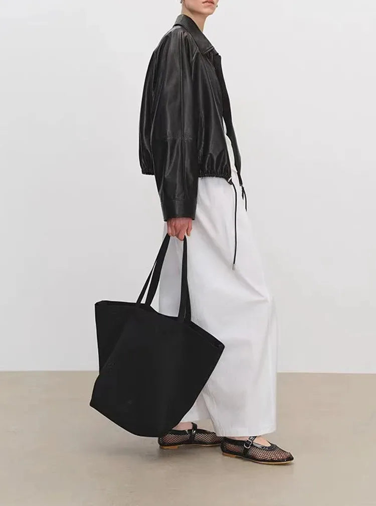 Real Leather Clothing for Women Lapel Drawstring Silhouette Short Coat Female Genuine Sheepskin Balloon Jacket Bomber Femme