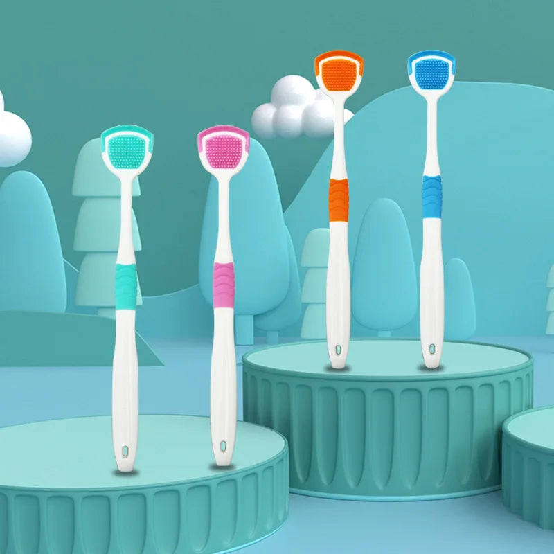 1/4pcs Tongue Cleaners Adult Kids Reusable Silicone Tongue Scraper Brush Washable Tongue Cleaning Tool Fresh Breath Oral Hygiene