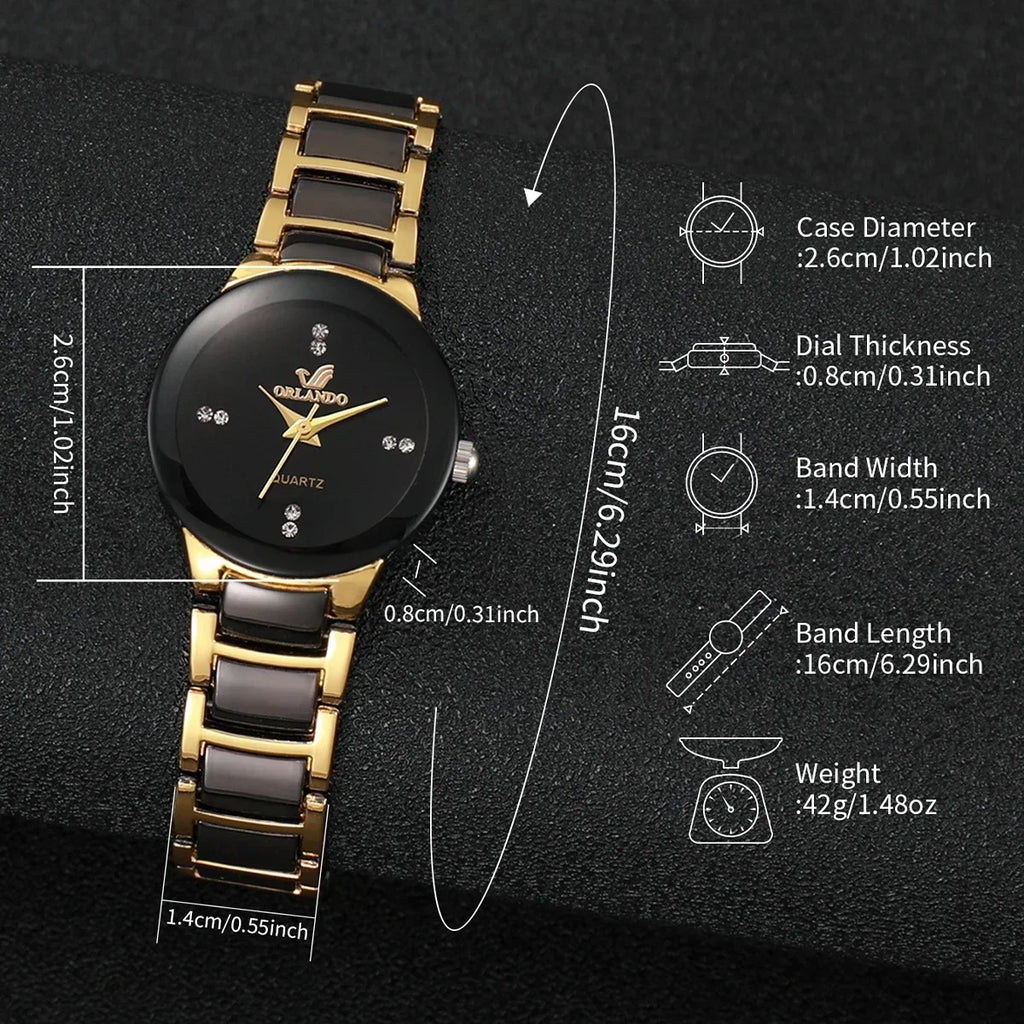 1/2PCS Fashion Couple's Watches Luxury Women Quartz Watch Men Business Watches Black Steel Band Male Analog Quartz Watch