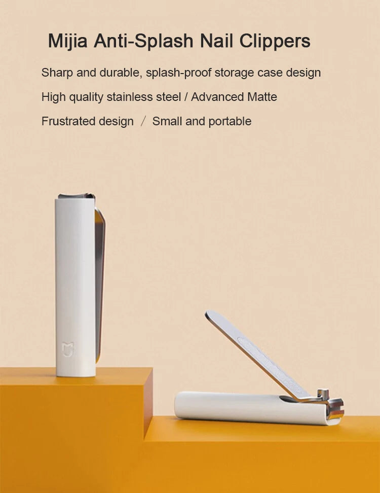 Mijia Anti-Splash Nail Clipper, Portable Durable 420 Stainless Steel Sharp Pedicure Trimmer Nails File with Storage Shell