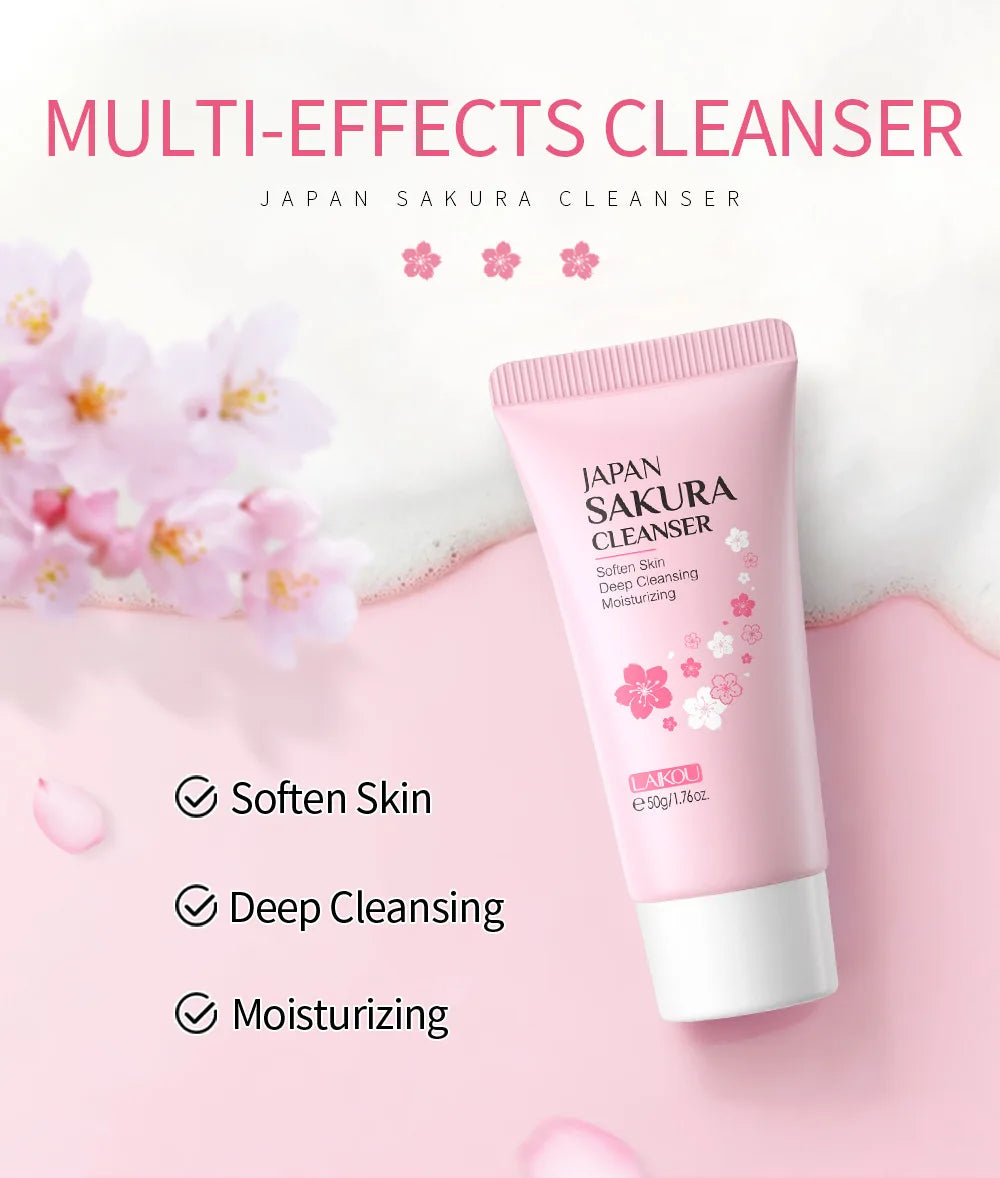 Laikou Japan Sakura Gentle Face Wash Hydrating Oil Control Niacinamide Hyaluronic Acid Daily Facial Cleanser For All Skin Types