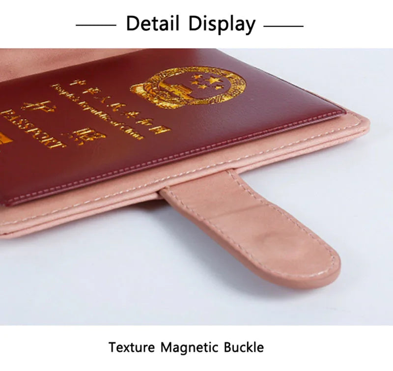RFID Blocking Waterproof Leather Passport Holder Travel Credit Card Wallet Passport Book for Women Men Buckle Passport Cover
