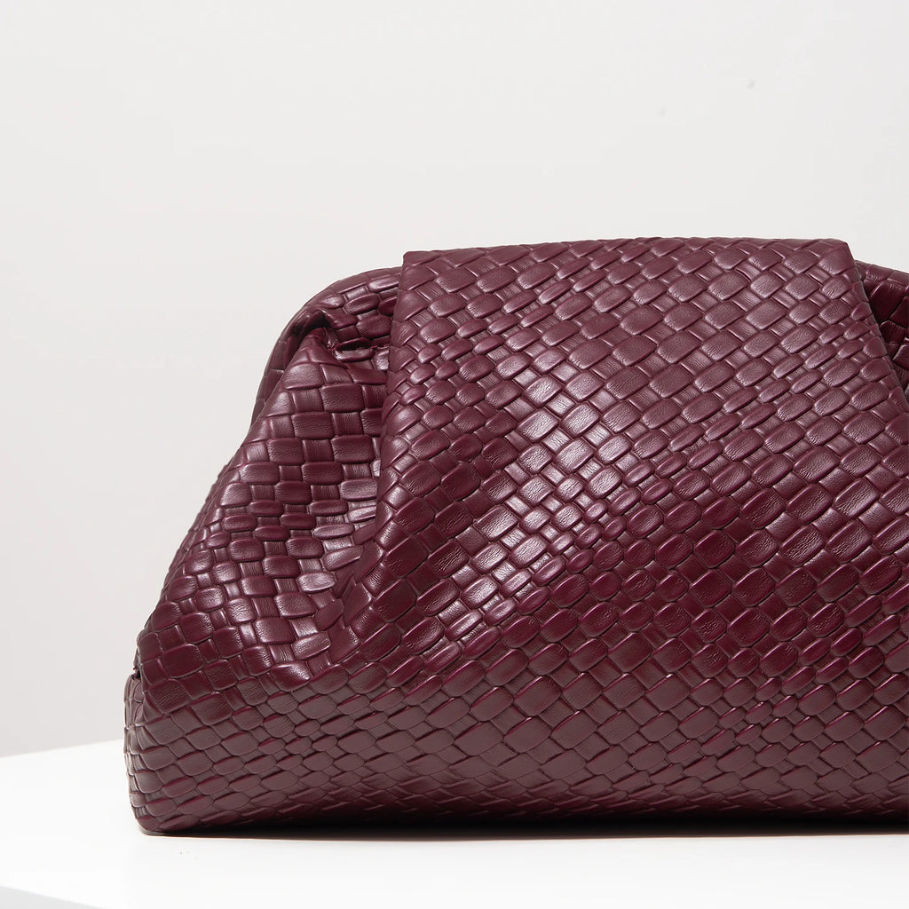 Vintage Artificial Leather Woven Pattern Clutch Bag，Burgundy Bag，Prom Dresses for Women，Large Capacity Women Purse