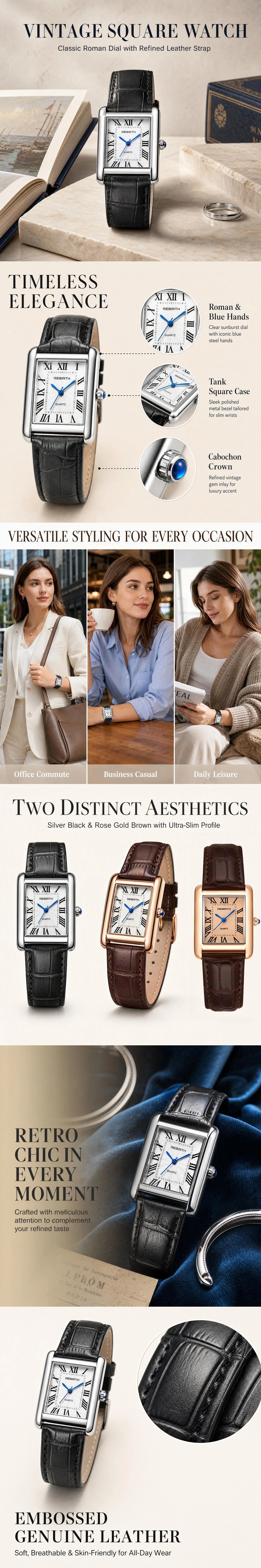 Retro-Style Simple Small Square Watch with Roman Numerals, Trendy and Artistic Quartz Movement Wristwatch