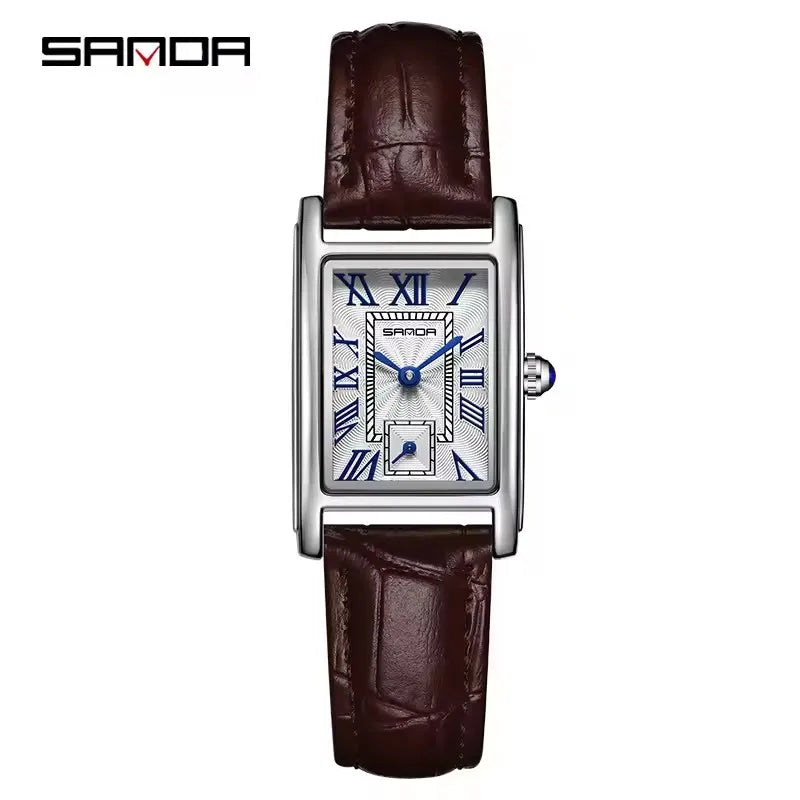 SANDA 1116 Elegant Women's Quartz Watch Casual Rectangular Waterproof Steel Leather Strap Casual Business Women's Watch часы