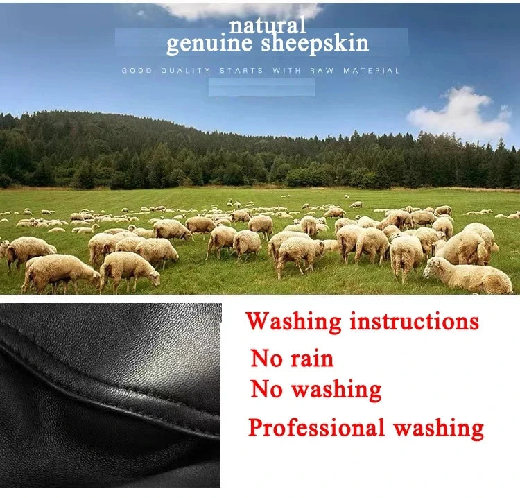 Leather Coat Autumn Winter Women Vintage Fashion Double Collar Lychee Pattern Sheepskin Bubble Leather Zipper Motorcycle Jacket
