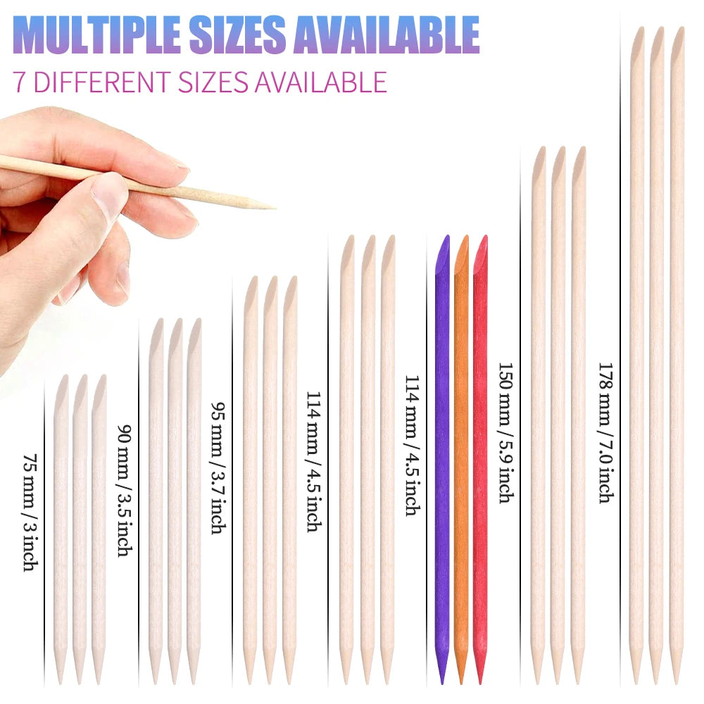 100PCS Cuticle Pusher Remover Nail Art Tools Beechwood Stick Sticks Rhinestones Picker Bead Pusher Manicure Pedicure Care