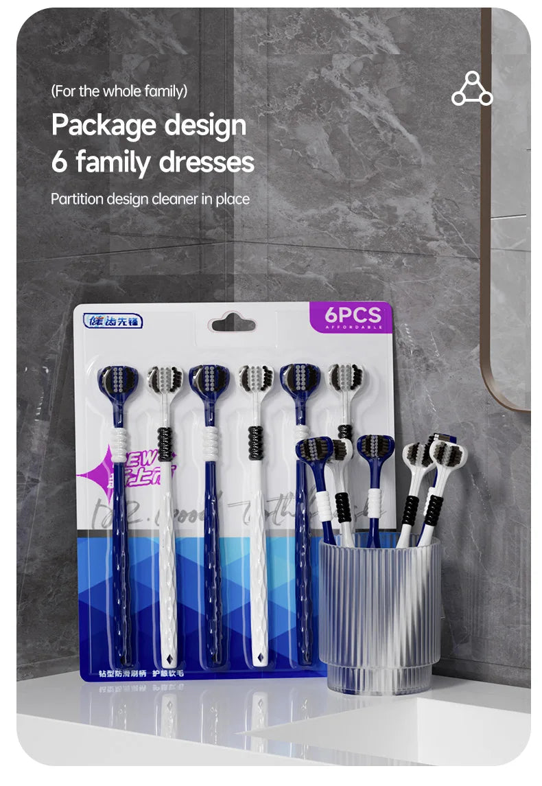 3D Manual Toothbrush 6pcs Three sided U-shaped Soft Toothbrush for Comprehensive Oral Cleaning for Adults, Men and Women, Couple