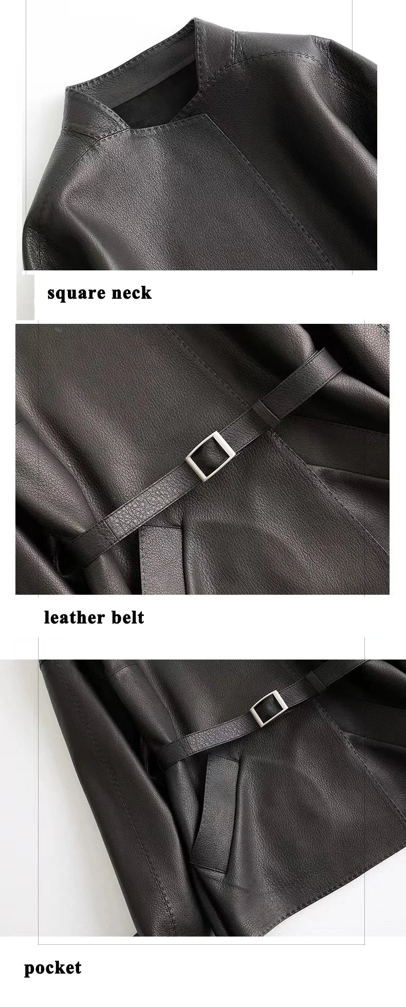 Japanese Style 2025 New Sheepskin Leather Coat for Women Elegant Square Neck Veins Skin Belt Short Jackets Coffee Jaqueta Couro