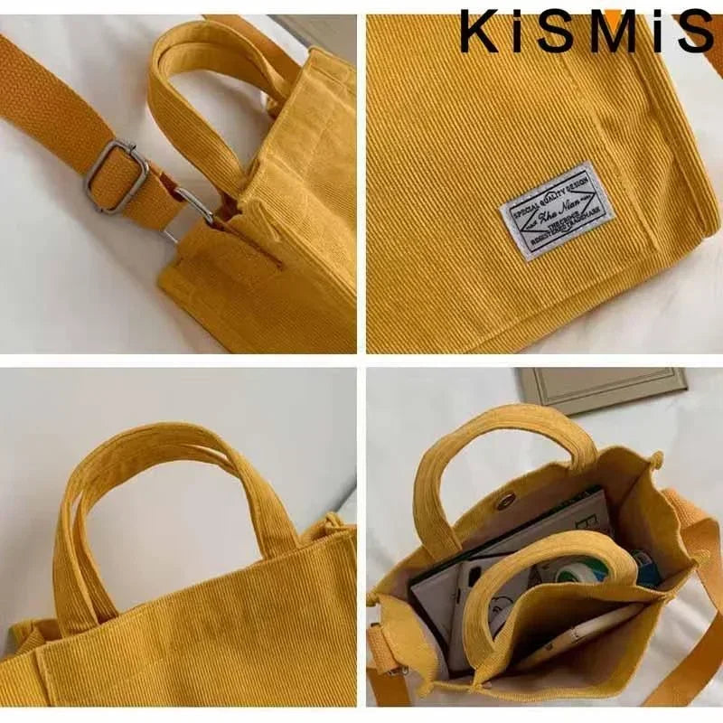Velvet Corduroy Shoulder Bag Ladies Large Capacity Crossbody Tote Multi-Pocket Versatile Daily Fashion Purse Adjustable Strap
