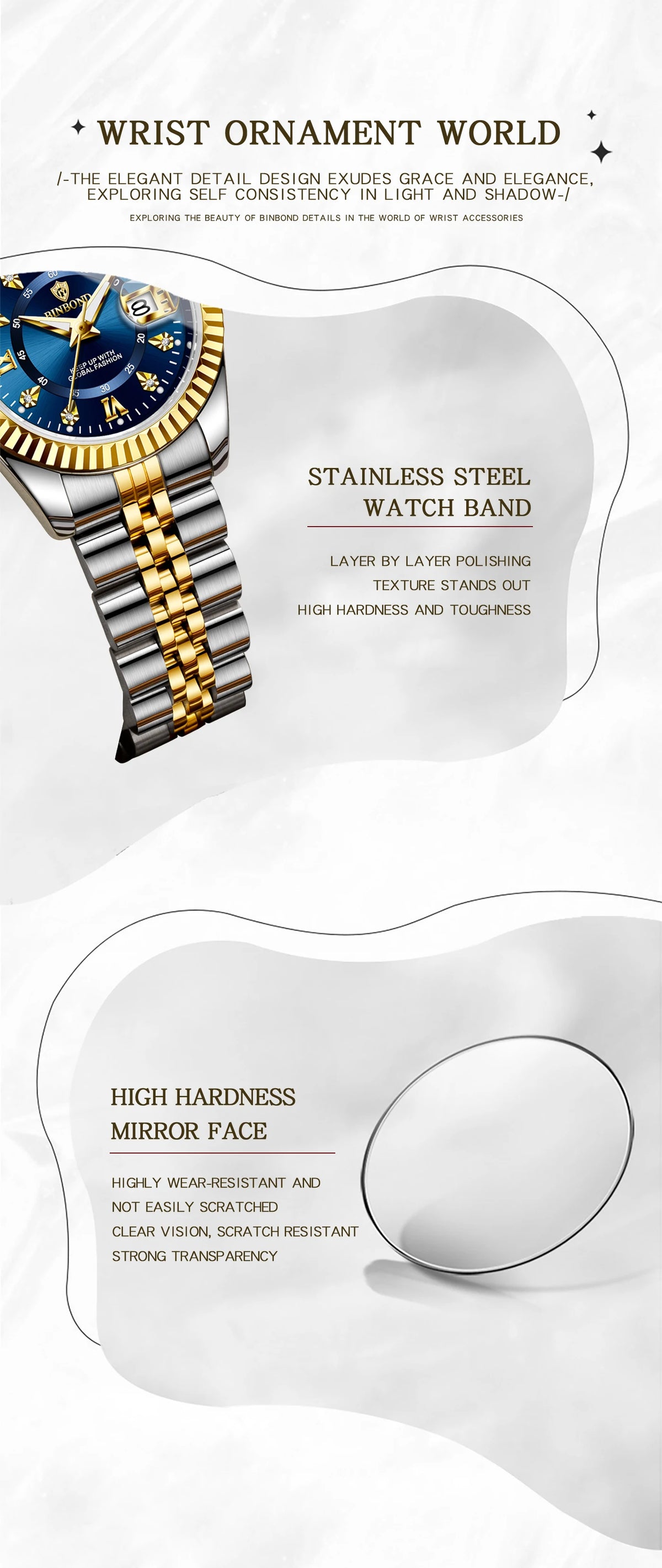 BINBOND Quartz Watches For Women Luminous Waterproof Stainless Steel Ladies Watch Montre Femme Luxe De Marque Reloj With Box