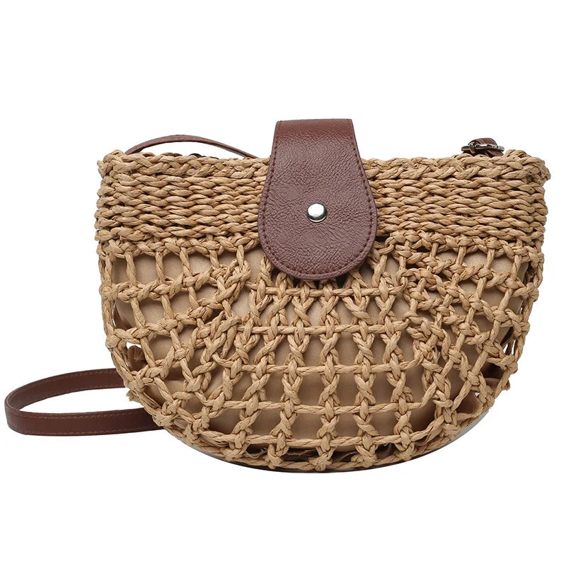 Summer Straw Bag For Women Fashion Semicircle Crossbody Bags Rattan Handmade Messenger Handbag Travel Beach Bags Tote