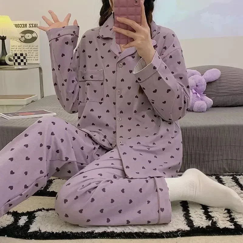 Spring and autumn new ladies' Korean pajamas home wear set for girls and students long-sleeved pajamas