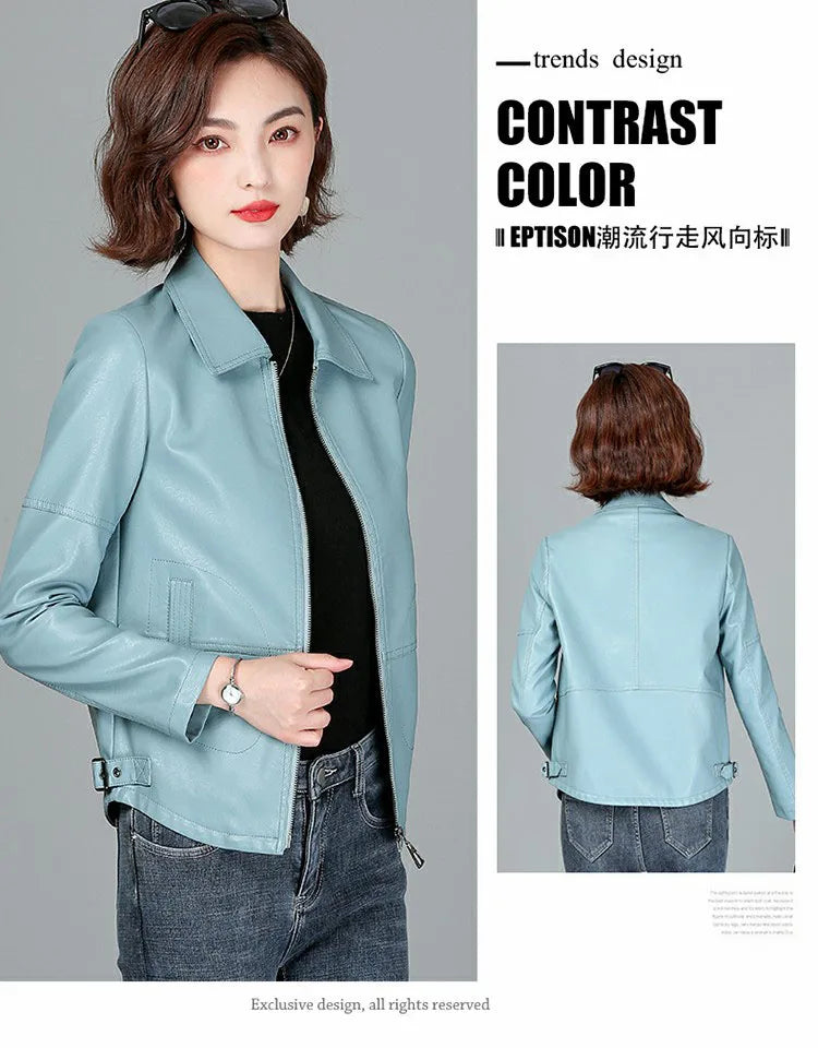 New Women Sheepskin Jacket Spring Autumn 2025 Fashion Casual Long Sleeve Short Zipper Leather Coat Loose Split Leather Outerwear