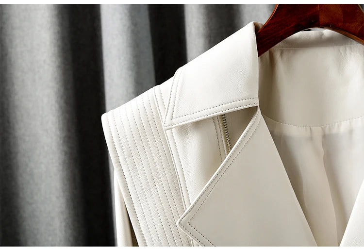 Jacket For Women 2025 New European Genuine Leather Coat Female Zipper Large Lapel Short Oversize Locotive Whtie Jaqueta Feminina