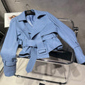 Croc Pattern Real Leather Jacket Autumn Outerwear For Female Cropped Belted Real Sheepskin Jacket