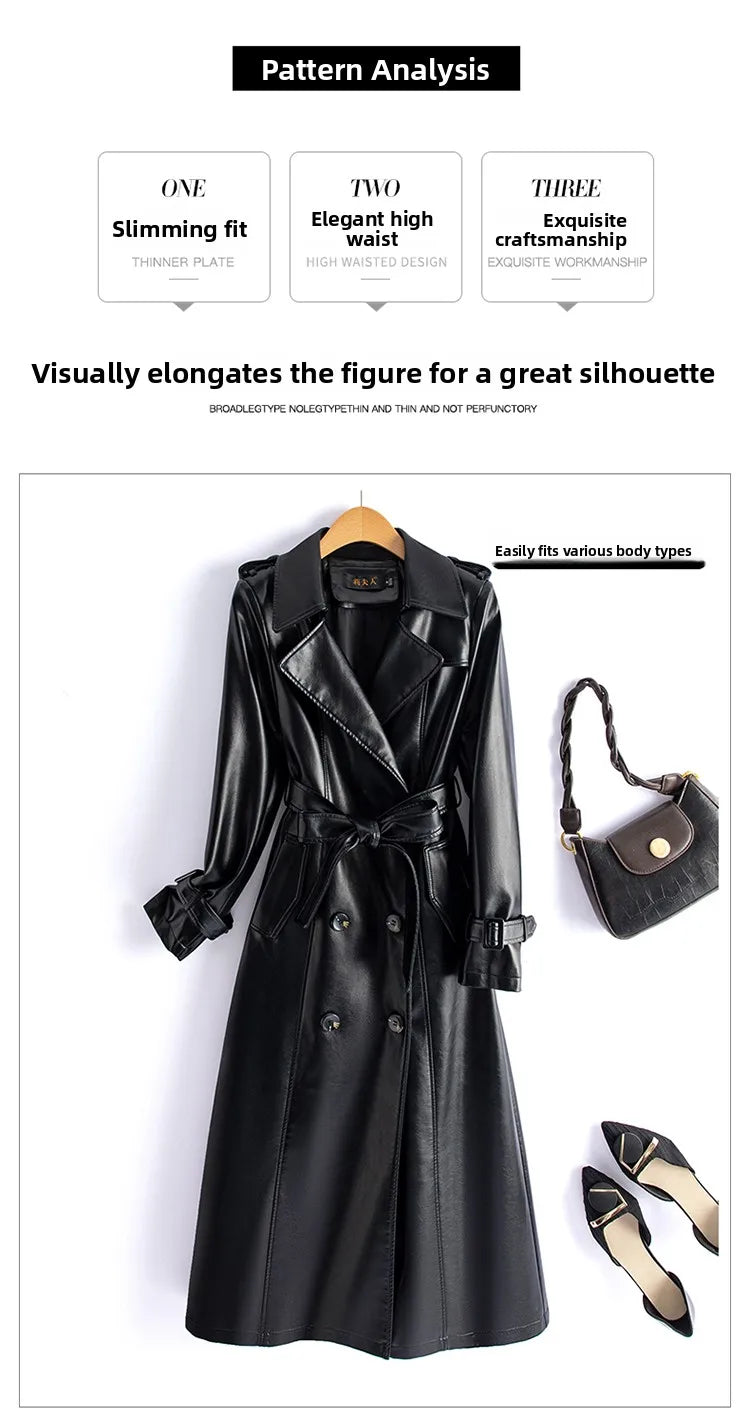 Real Leather Sheepskin Coat Women's Mid-Length Over-Knee Autumn Winter New Style Korean Version Slimming Windbreaker