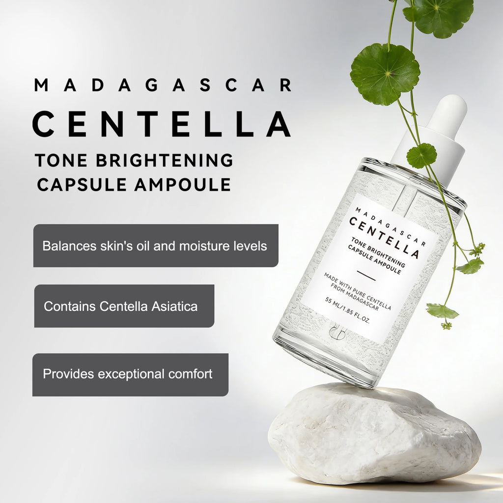 Madagascar Skin Tone Perfector Brightening Ampoule 55ml - Centella & Niacinamide Serum Hydrates, Soothes & Enhances Radiance.