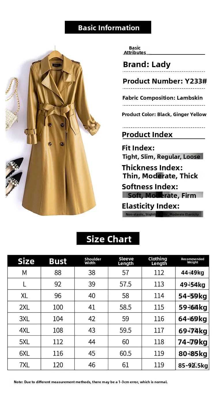 Real Leather Sheepskin Coat Women's Mid-Length Over-Knee Autumn Winter New Style Korean Version Slimming Windbreaker