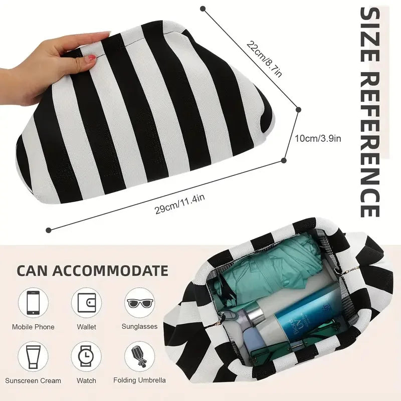 Woven Crochet Handbag Striped Colorblock Clutch Purse Ruched Bag Versatile Casual Beach Clutch Bag For Daily Commute Vacation