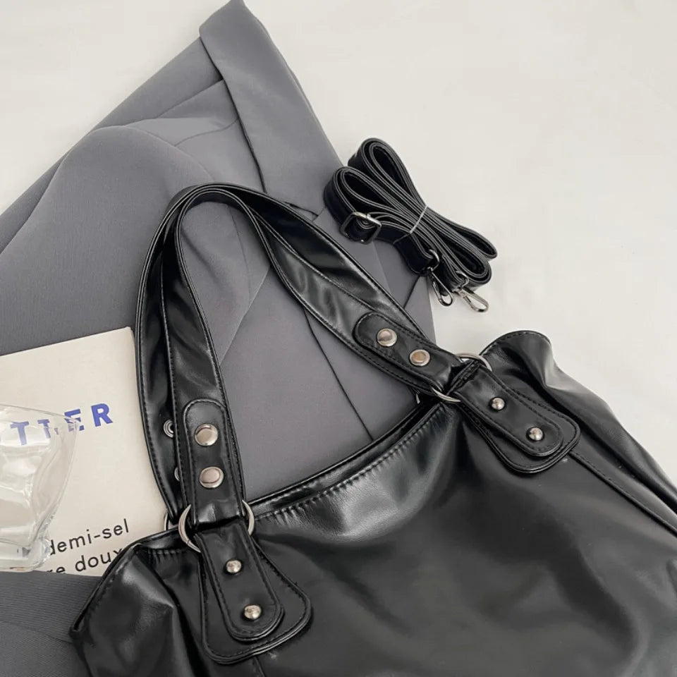 Retro Large Capacity PU Shoulder Bag for Women, Classic Solid Color Crossbody Tote Bag with Roomy Style