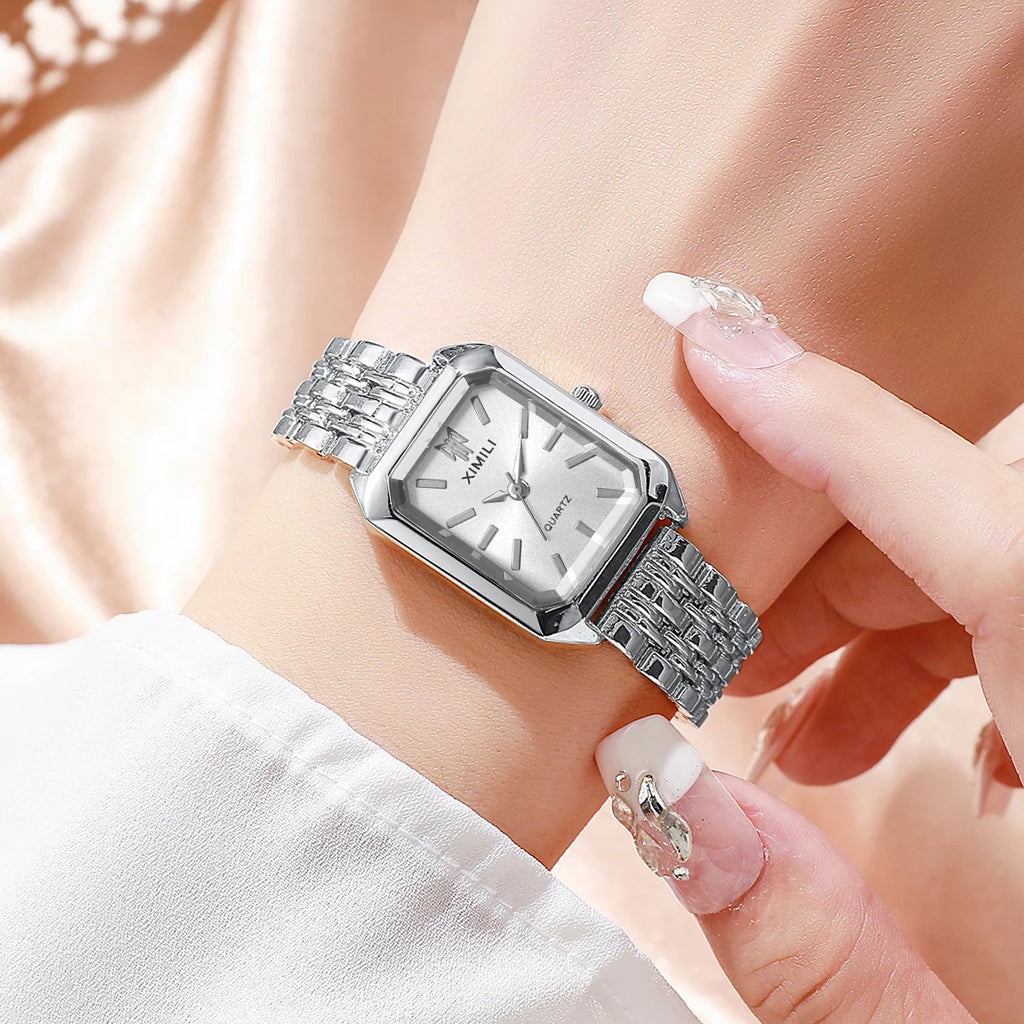 1/2/4PCS Elegant Rectangle Woman Quartz Watch Luxury Stainless Steel Band Ladies Wristwatches Relogio Feminino（Without Box）