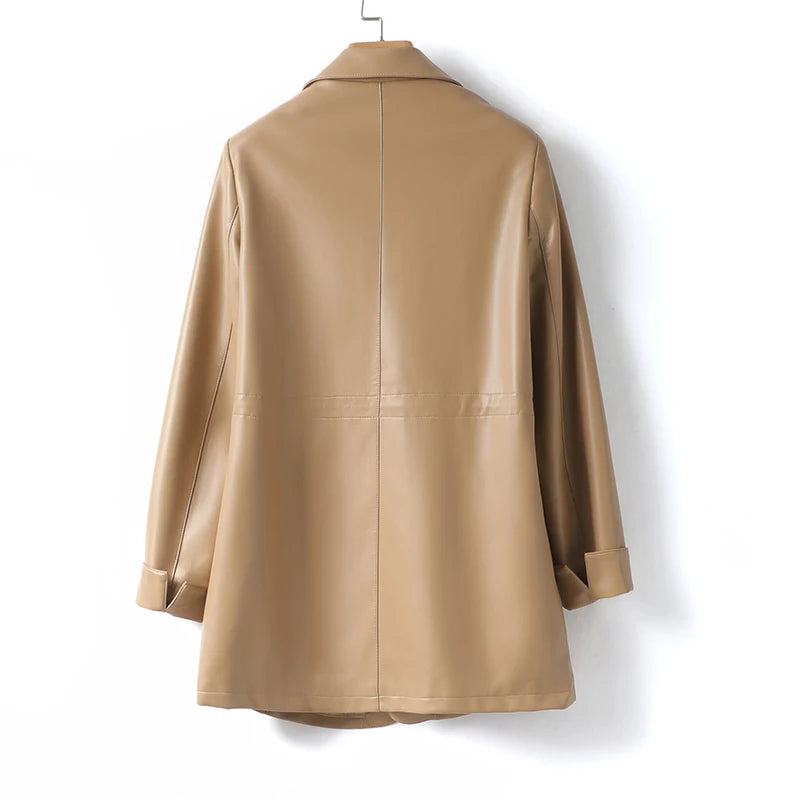 M-2XL Women Split Sheepskin Blazer Jacket Coats 2025 Spring Mid Length Chic Single Button Casual Ladies Split Leather Outwear