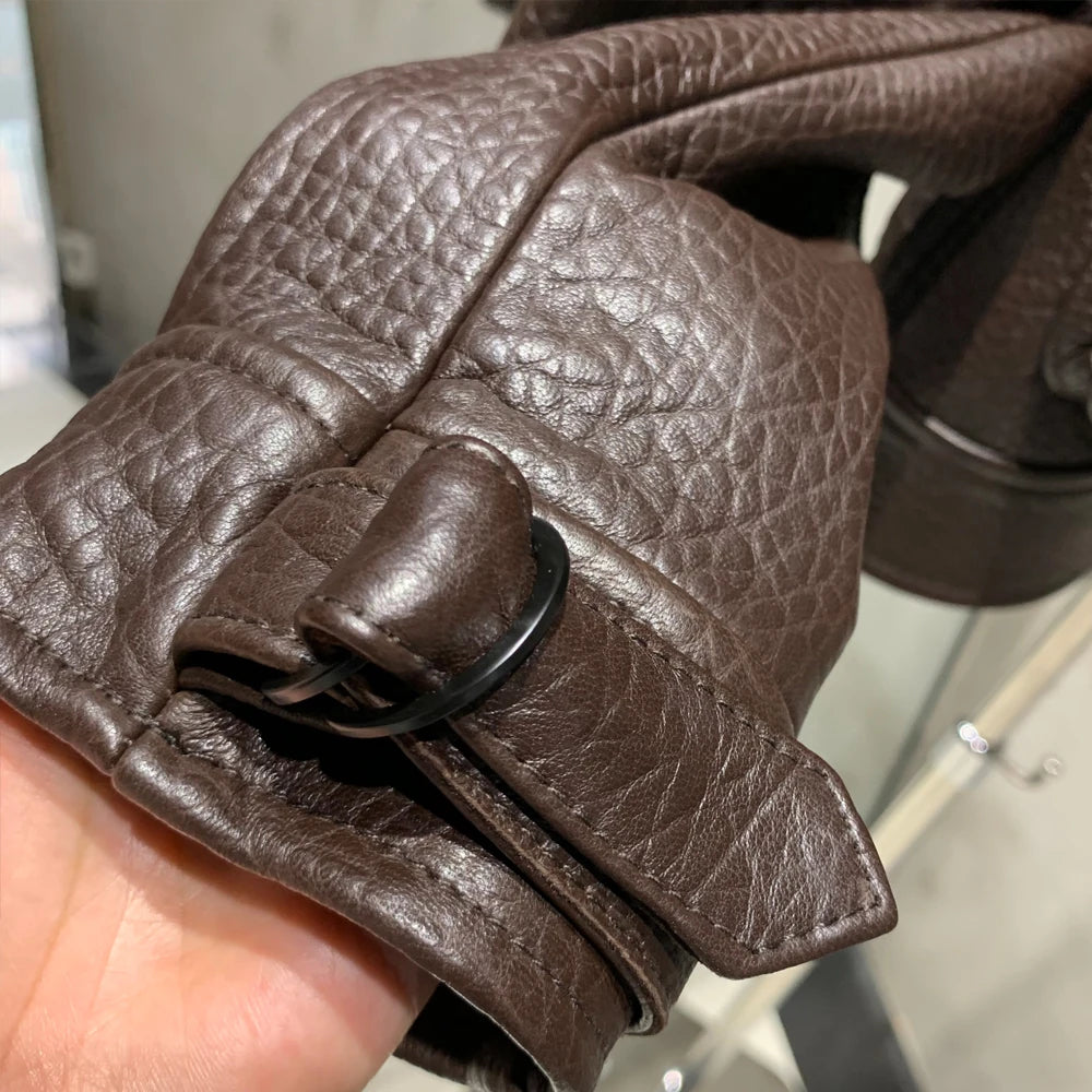 Grained Leather Jacket Ladies Biker Leather Coat Detachable Sleeve Bomber in Sheepskin H021