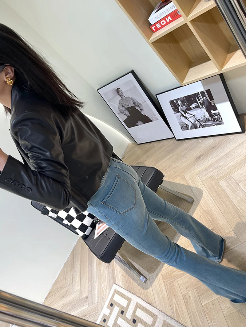 Suit Leather Jacket For Women 2025 Female 100% Sheepskin Lined Suit Collar Slim Short Quilted Coats Retro OL Sobretudo Feminino