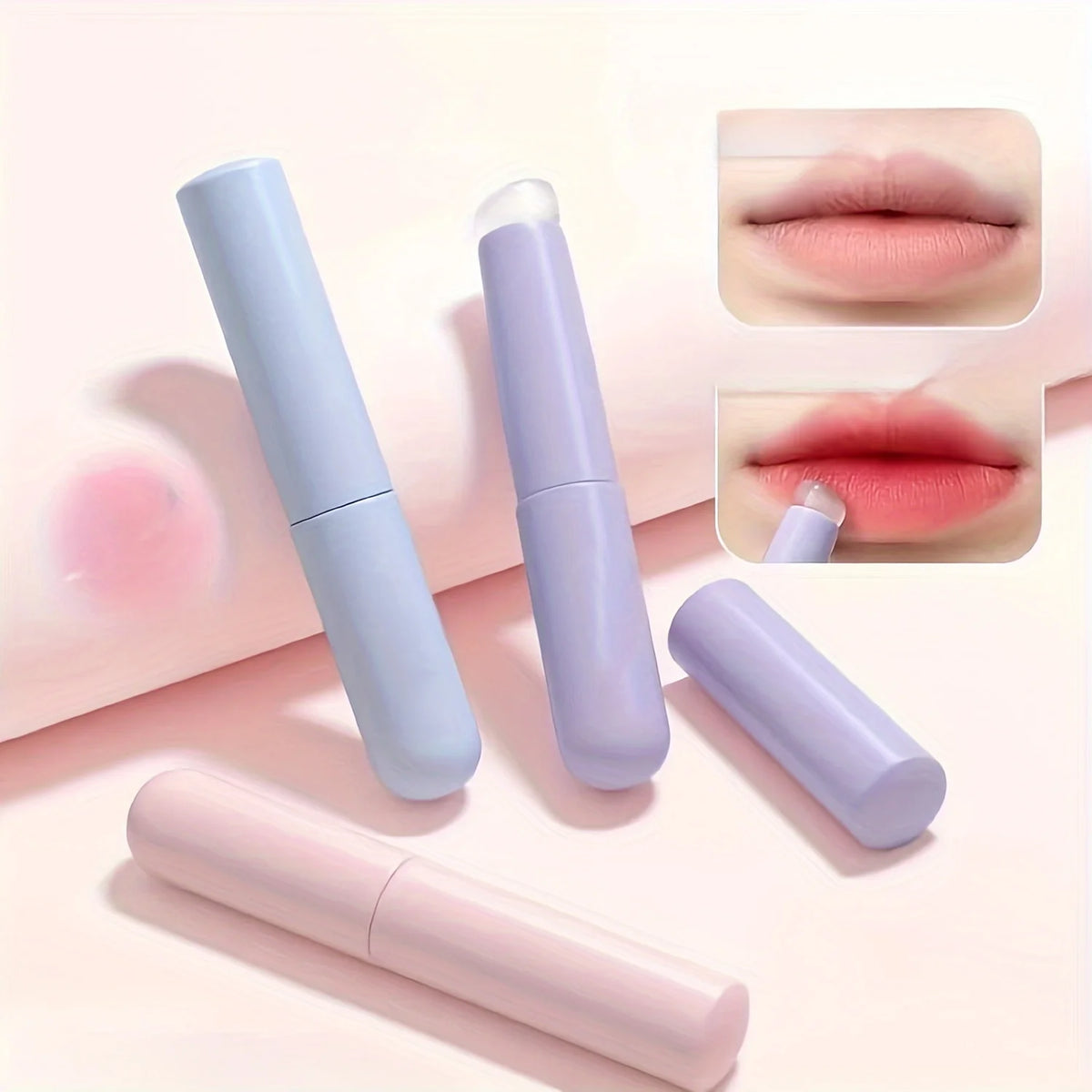 Silicone Lip Brushe with ABS Plastic Handle, Portable Lipstick & Lip Balm Applicator with Cap,Perfect Blending & Smudge Cover