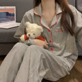 Pajamas Women Long Sleeve Trousers Summer Grey Cardigan Striped Sleepwear Loungewear Two Piece Set Ladies Nightwear Homewear