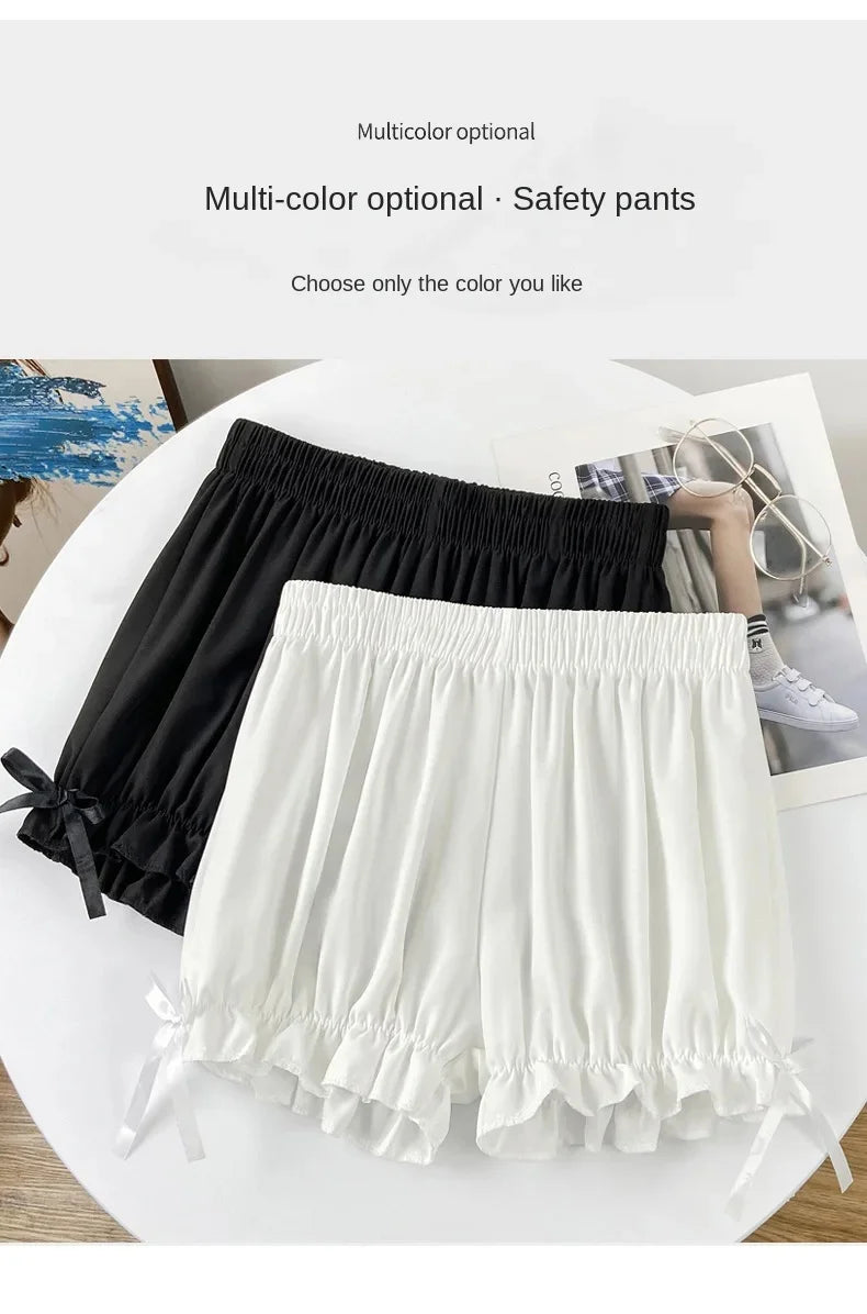 Women Lace Short Panties Imitation Silk Ruffle Bloomers Anti Exposure Safety Pants Lolita Satin Knickers Shorts Dress Pettipant