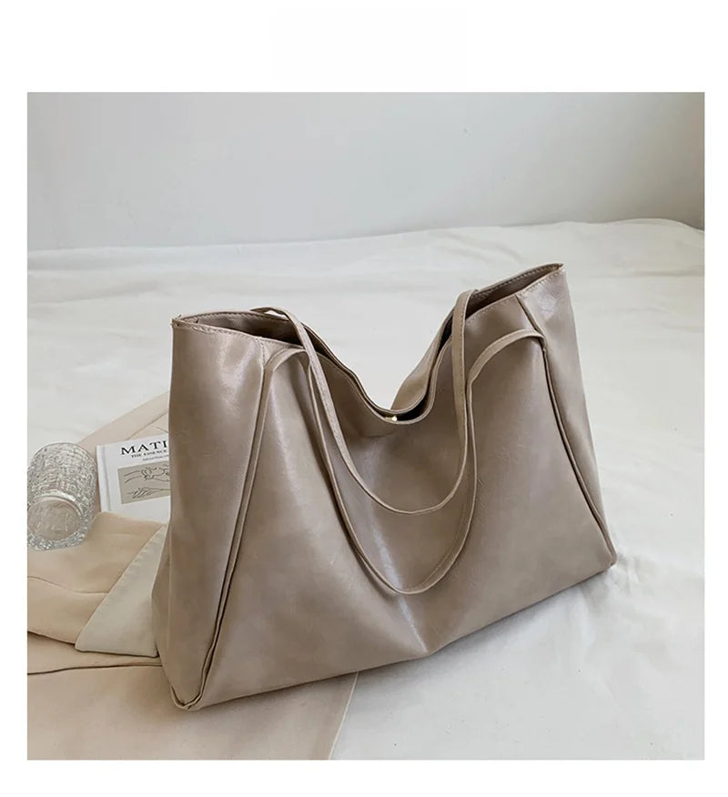 Women Tote Bag Fashion Underarm Pouch Large Capacity Soft Pu Leather Shoulder Bag Retro Crossbody Bag Casual Portable BucketBags